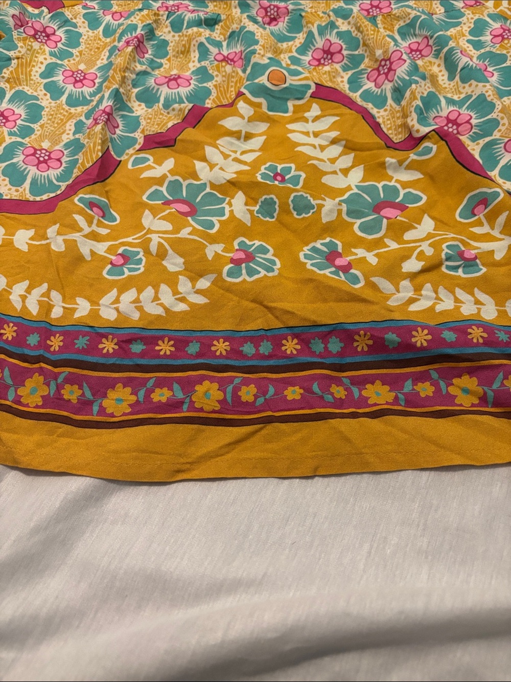 Natural Life Boho Yellow & Turquoise Floral Tassel Peasant Top SZ XL oversized - Picture 9 of 9